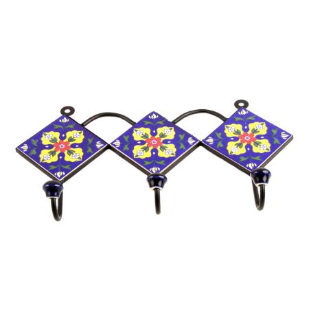 Navy Blue Yellow Leaf Tiles Hook